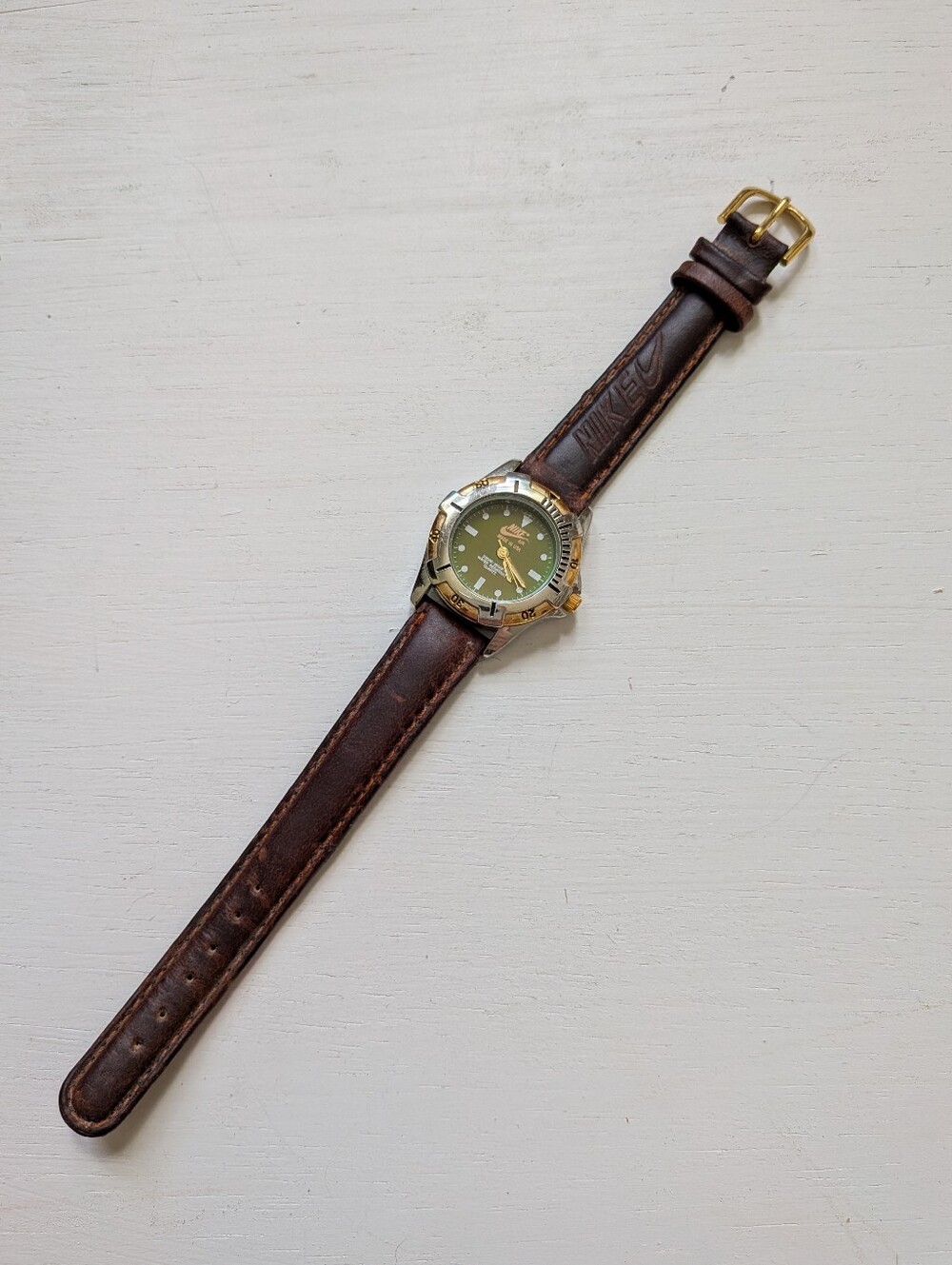 Vintage Nike Watch Brown Leather Strap with Green Dial